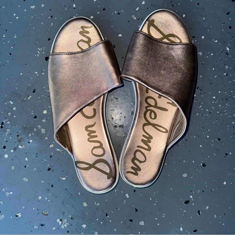 Sam Edelman Metallic Slide Sandals - Picture 2 of 5
